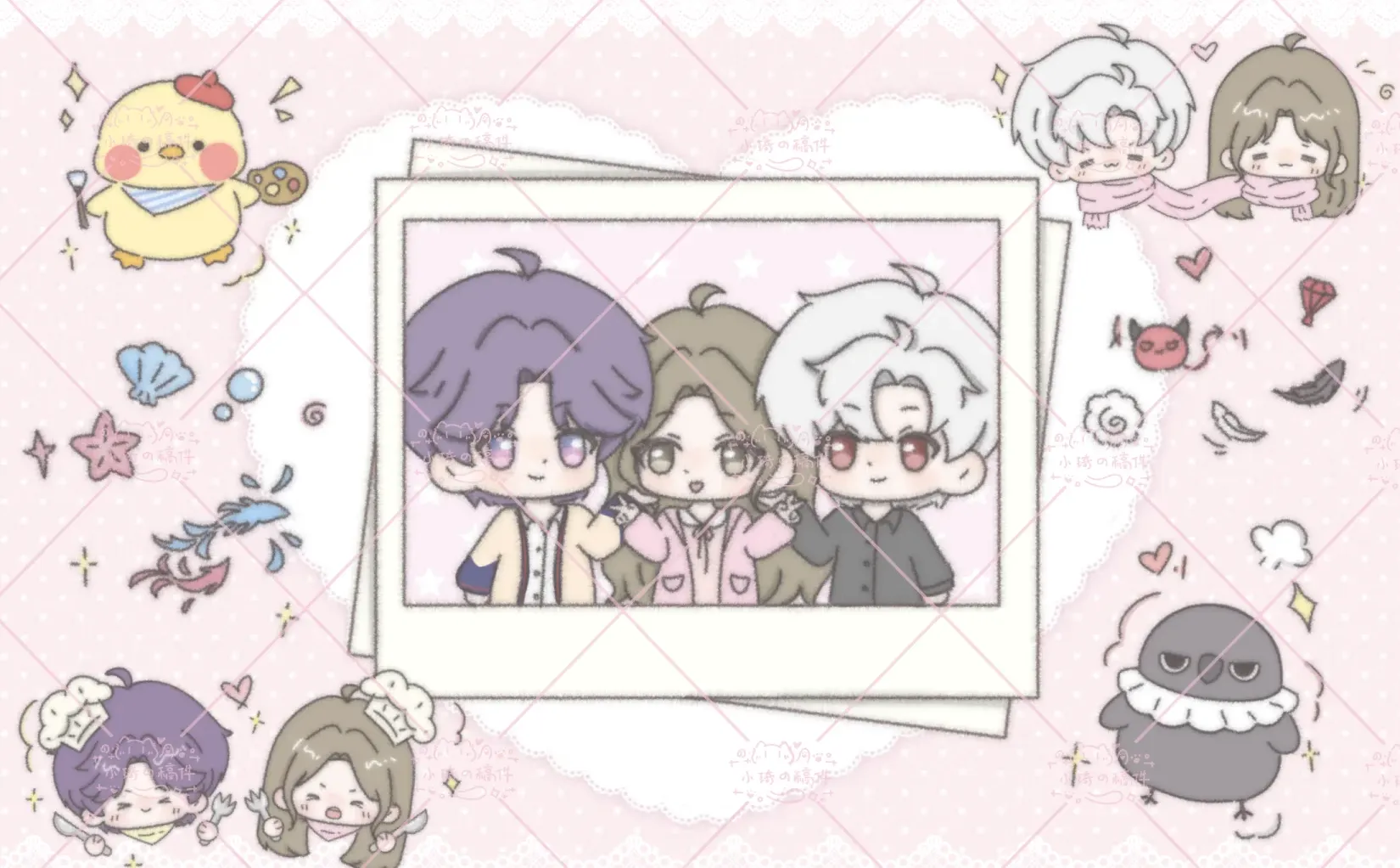 更一张萌萌的三人平板壁纸～