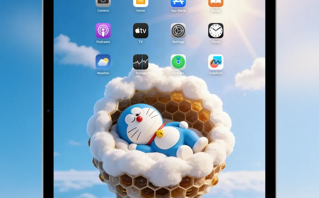云朵蜂巢里的哆啦A梦好萌|ipad壁纸