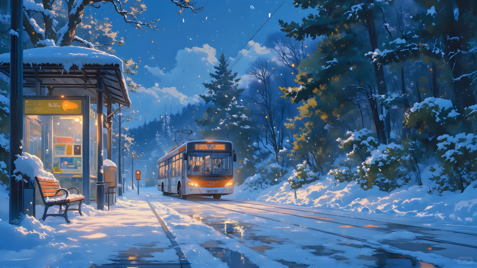 电脑壁纸 16 冬夜里的安静小镇