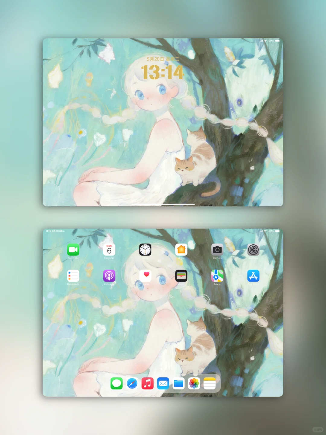 森系少女猫｜平板壁纸像童话绘本