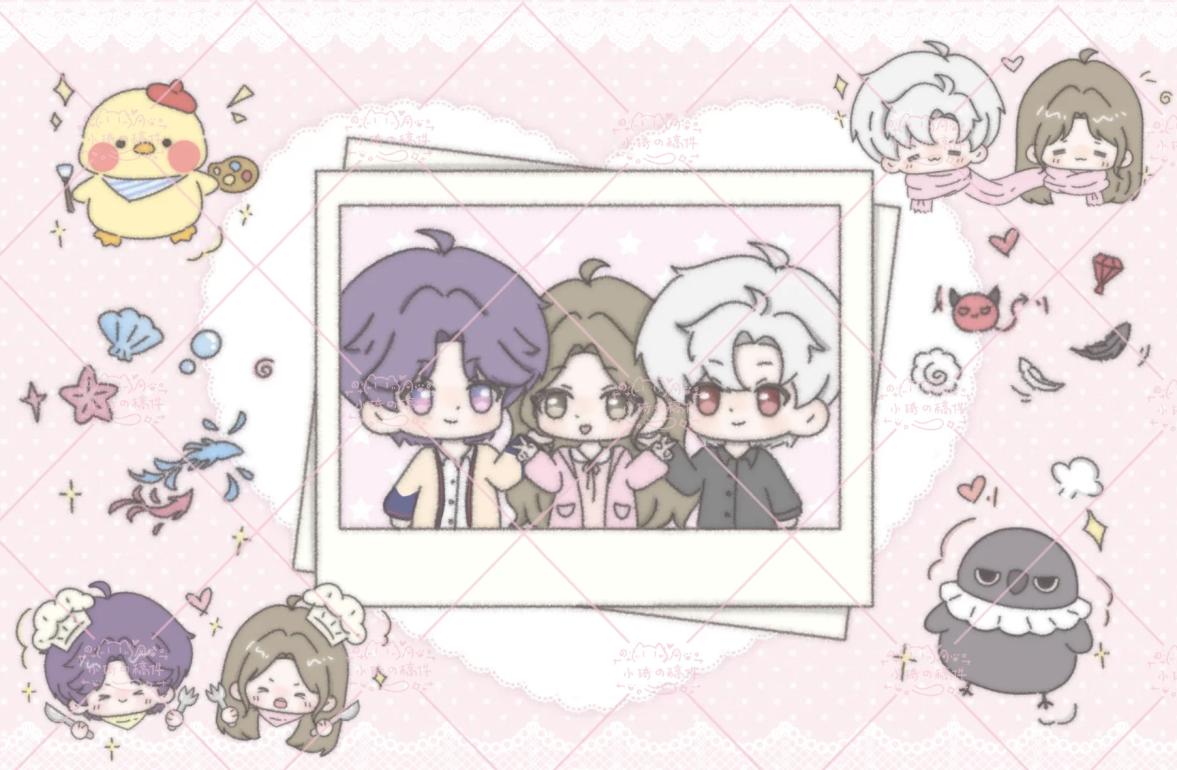 更一张萌萌的三人平板壁纸～