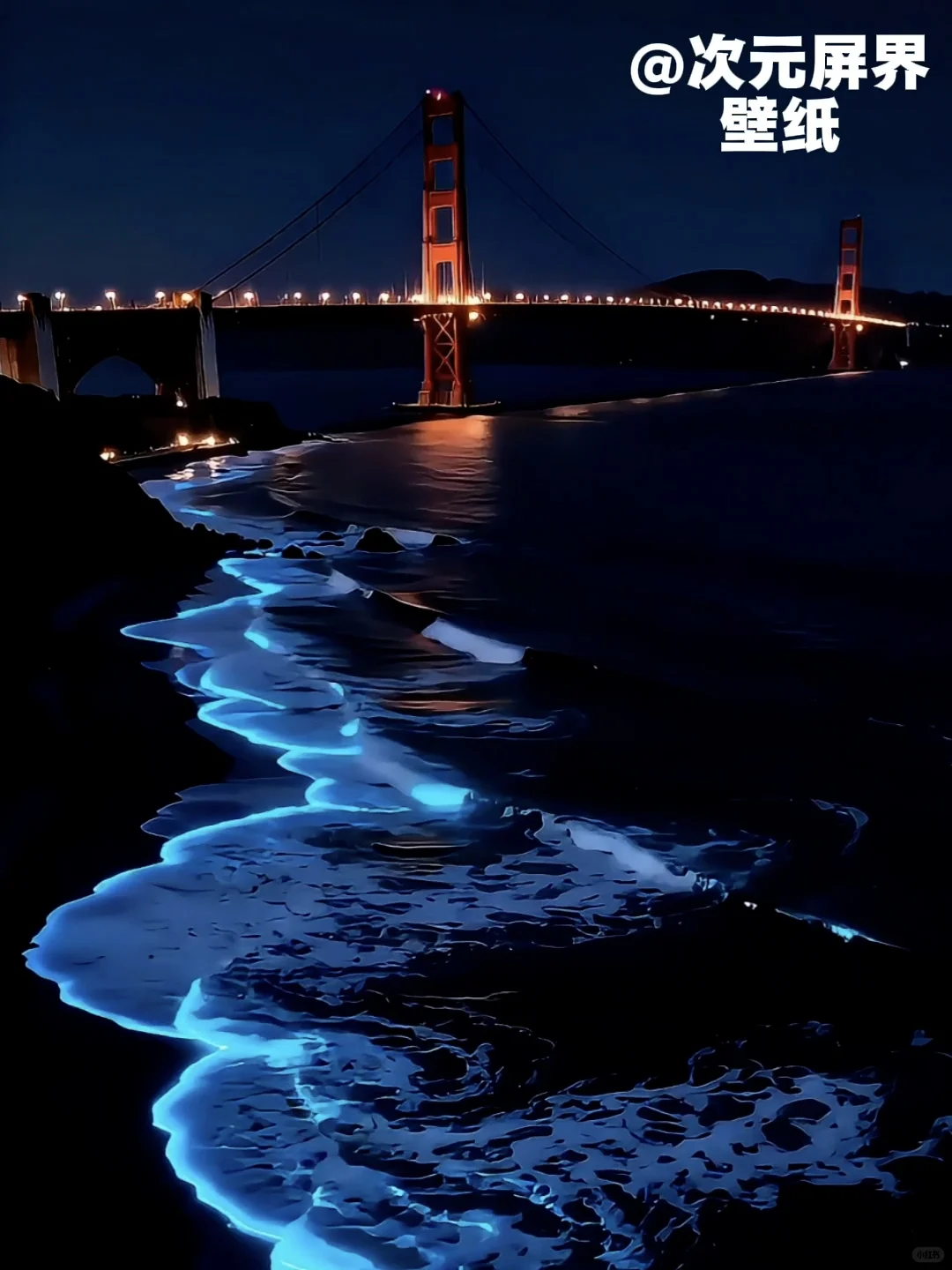 金门大桥荧光海动态壁纸丨创意动态壁纸#032
