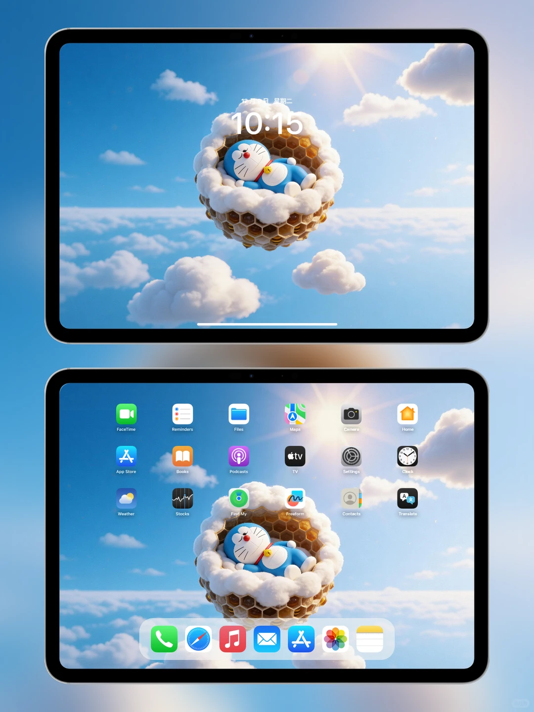 云朵蜂巢里的哆啦A梦好萌|ipad壁纸
