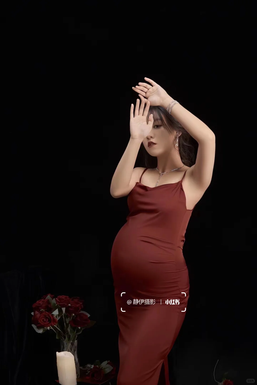 高级氛围感红裙吊带孕姿孕妈妈写真❤️