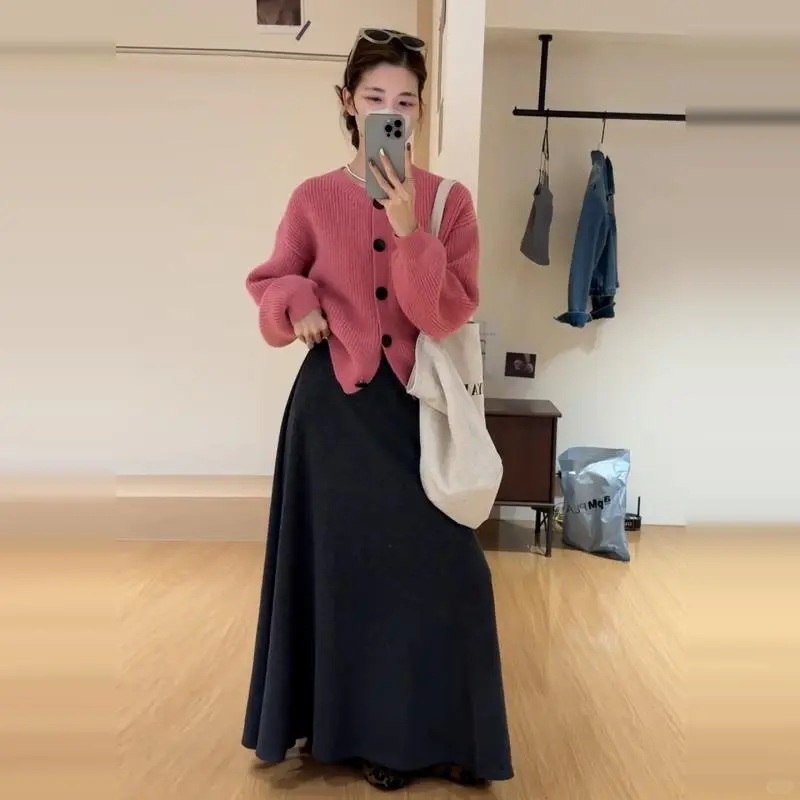 粉色针织毛衣套装裙子女秋冬季2025新💫