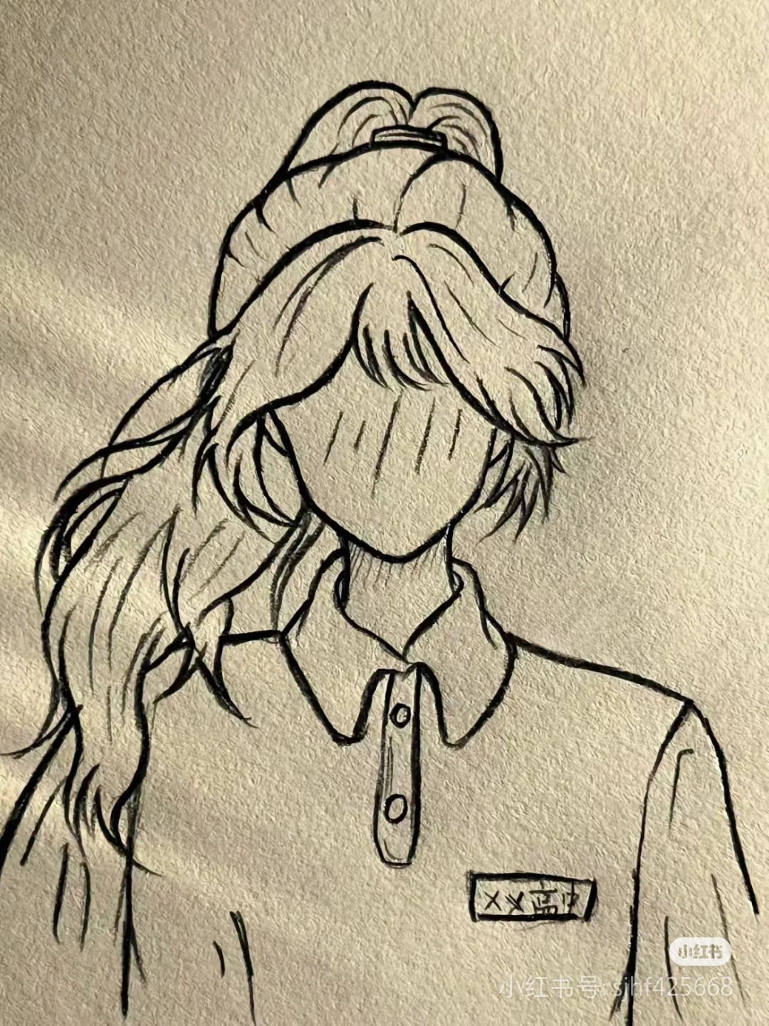 长发女生简笔画步骤图