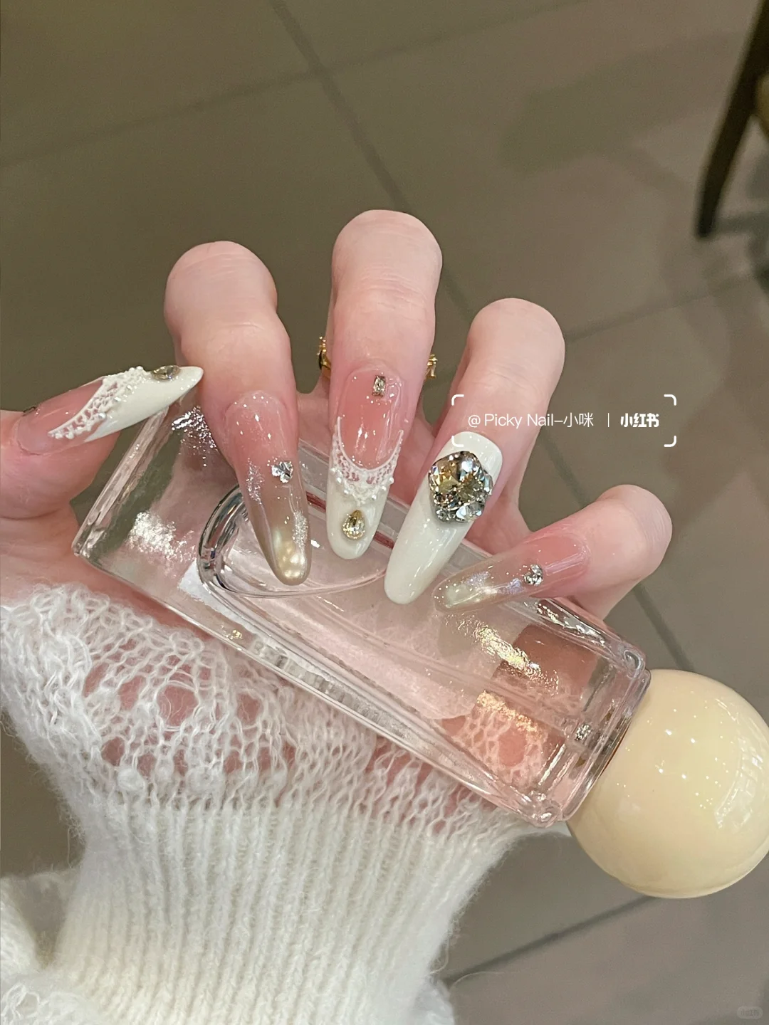 miu系公主白蕾丝~层次感十足的新美甲