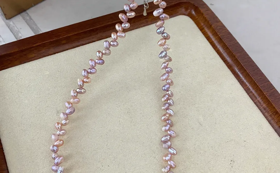处理💰45.8/条 紫粉色麦穗天然珍珠项链