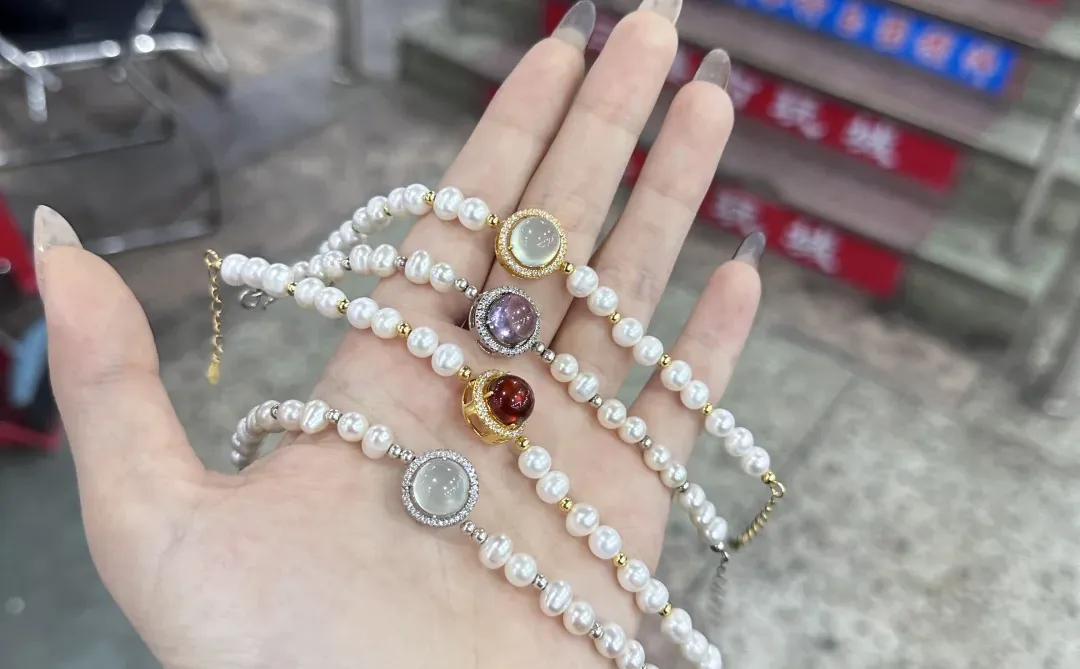 不同蛋面的珍珠手链