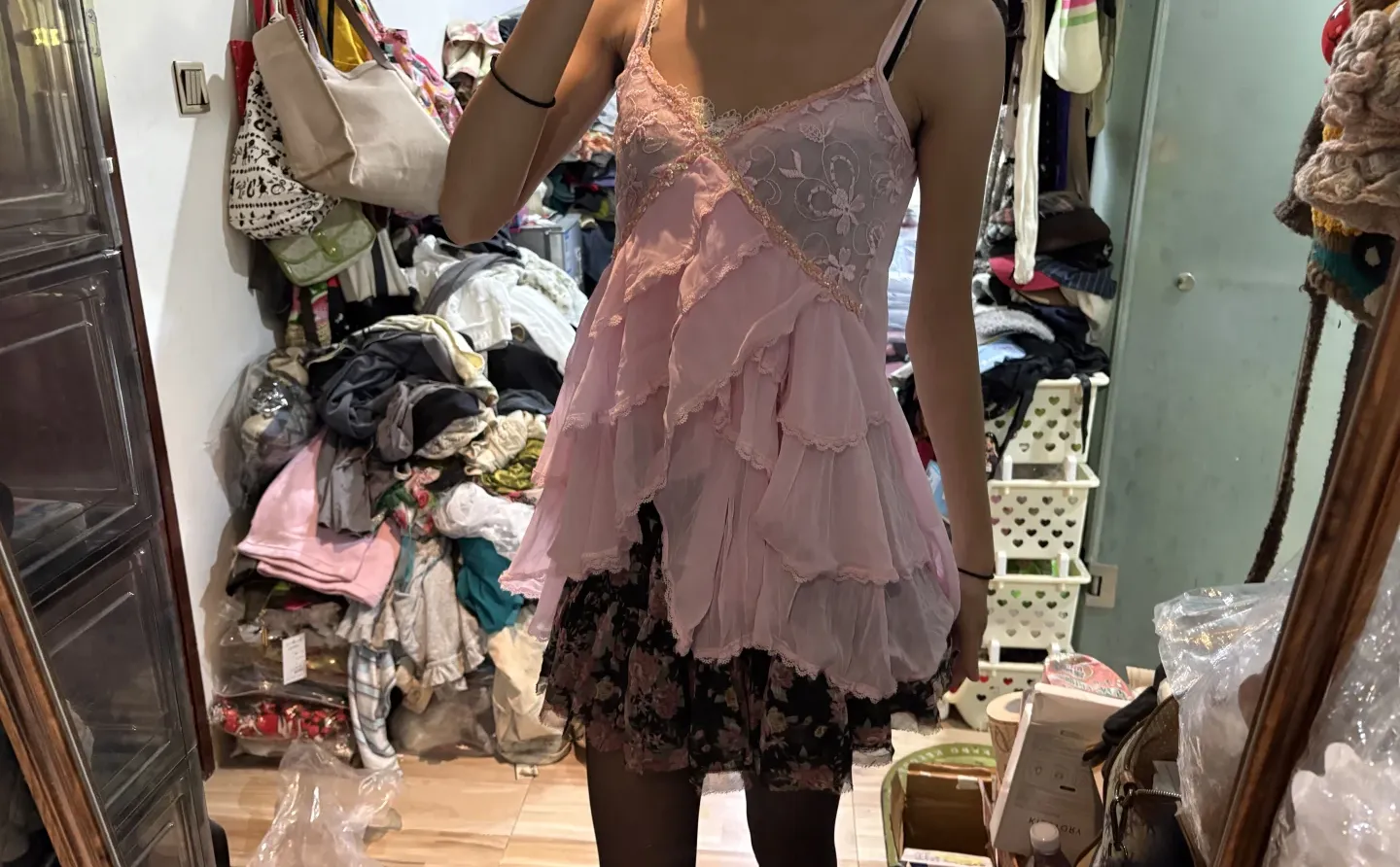 日系可爱少女奈奈风 蕾丝刺绣花朵拼接款雪