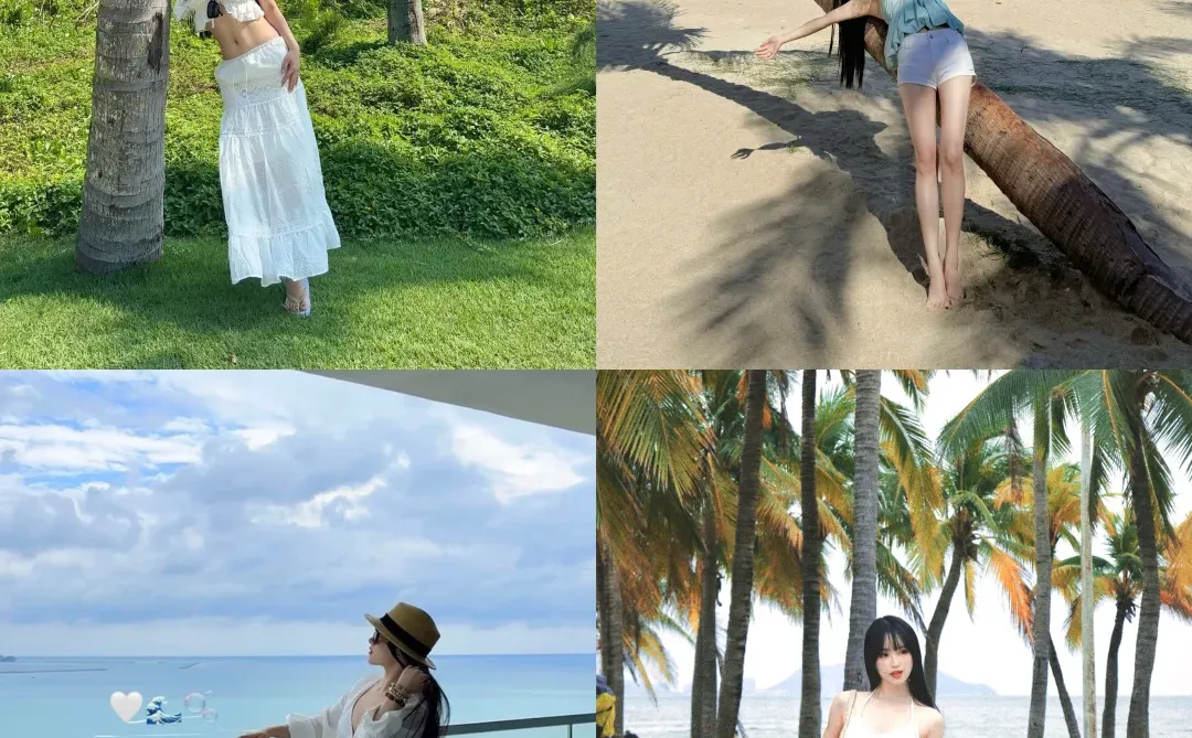 分享自然不露脸海岛拍照姿势&超出片穿搭🩵