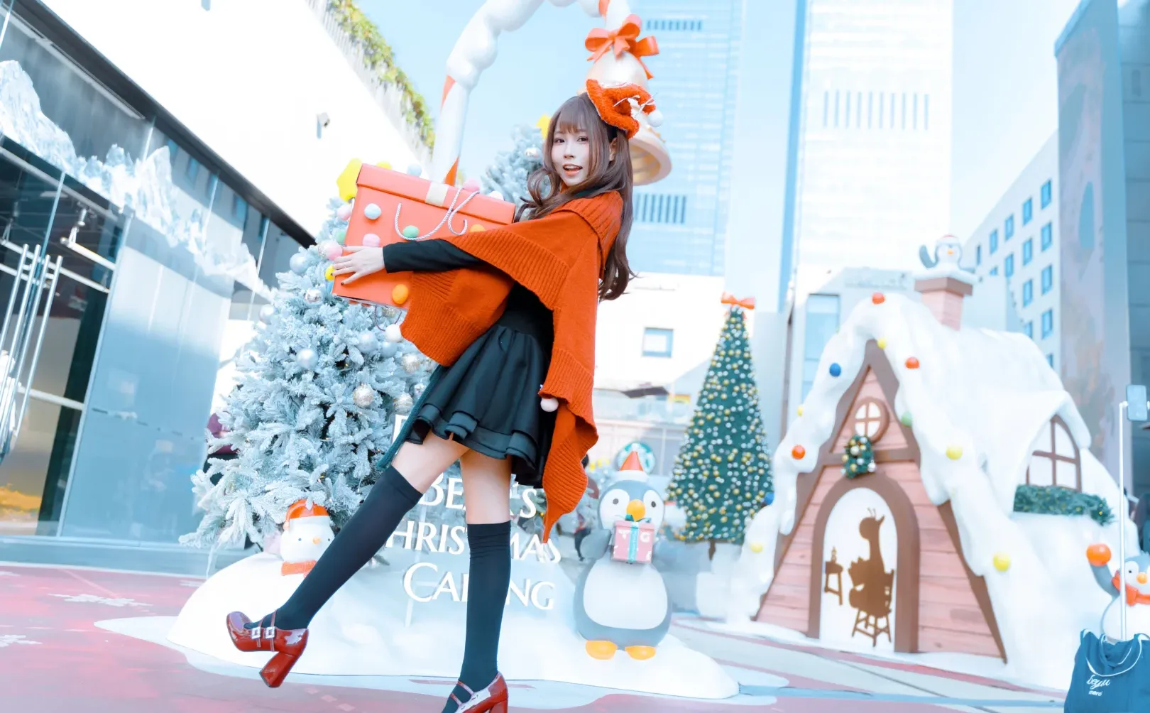 模特接点圣诞预制菜拍摄