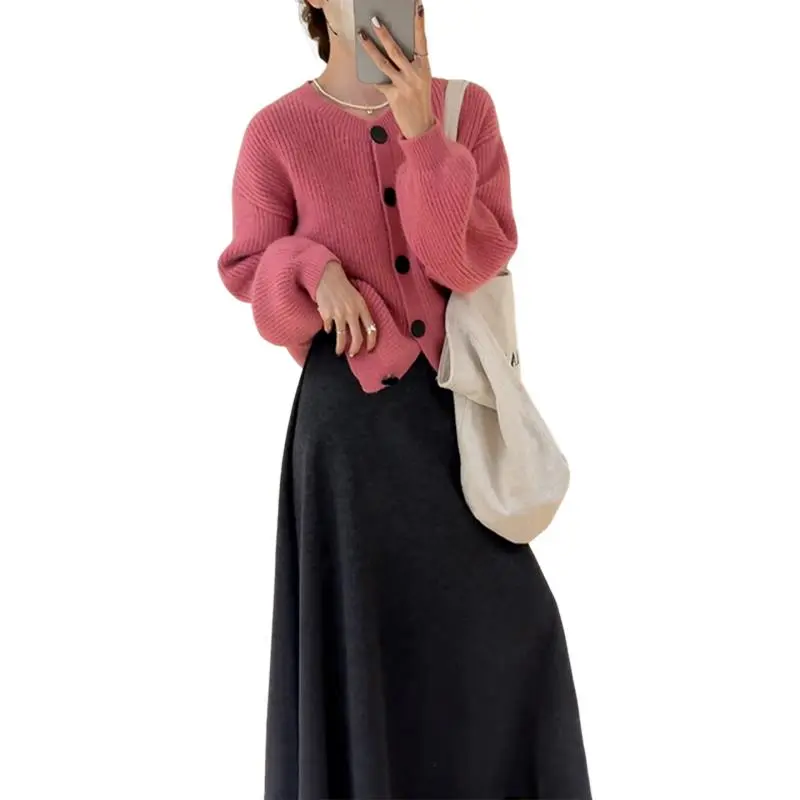 粉色针织毛衣套装裙子女秋冬季2025新💫