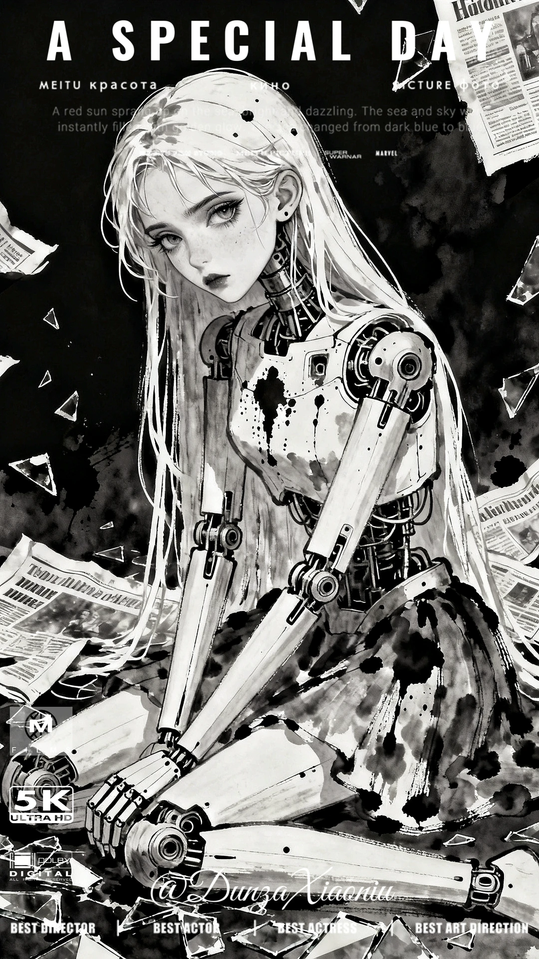 Ai机械少女篇|黑白壁纸|黎明前的重生时刻