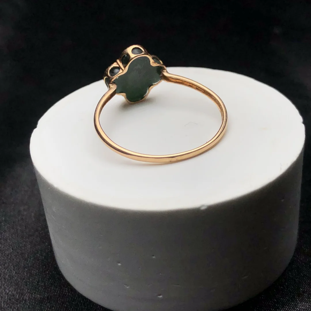 缅甸天然墨翠18K四叶草女戒
