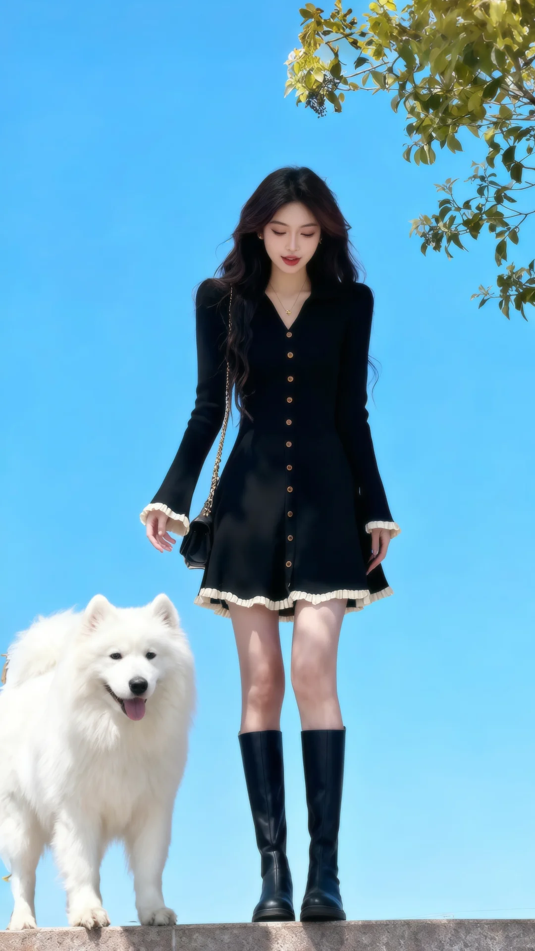 黑色针织连衣裙～