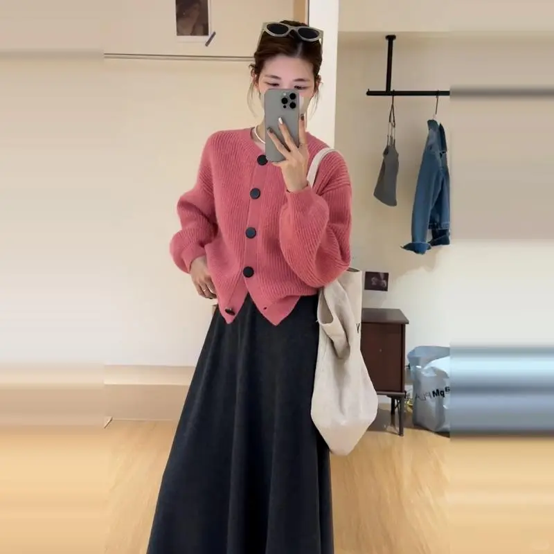 粉色针织毛衣套装裙子女秋冬季2025新💫