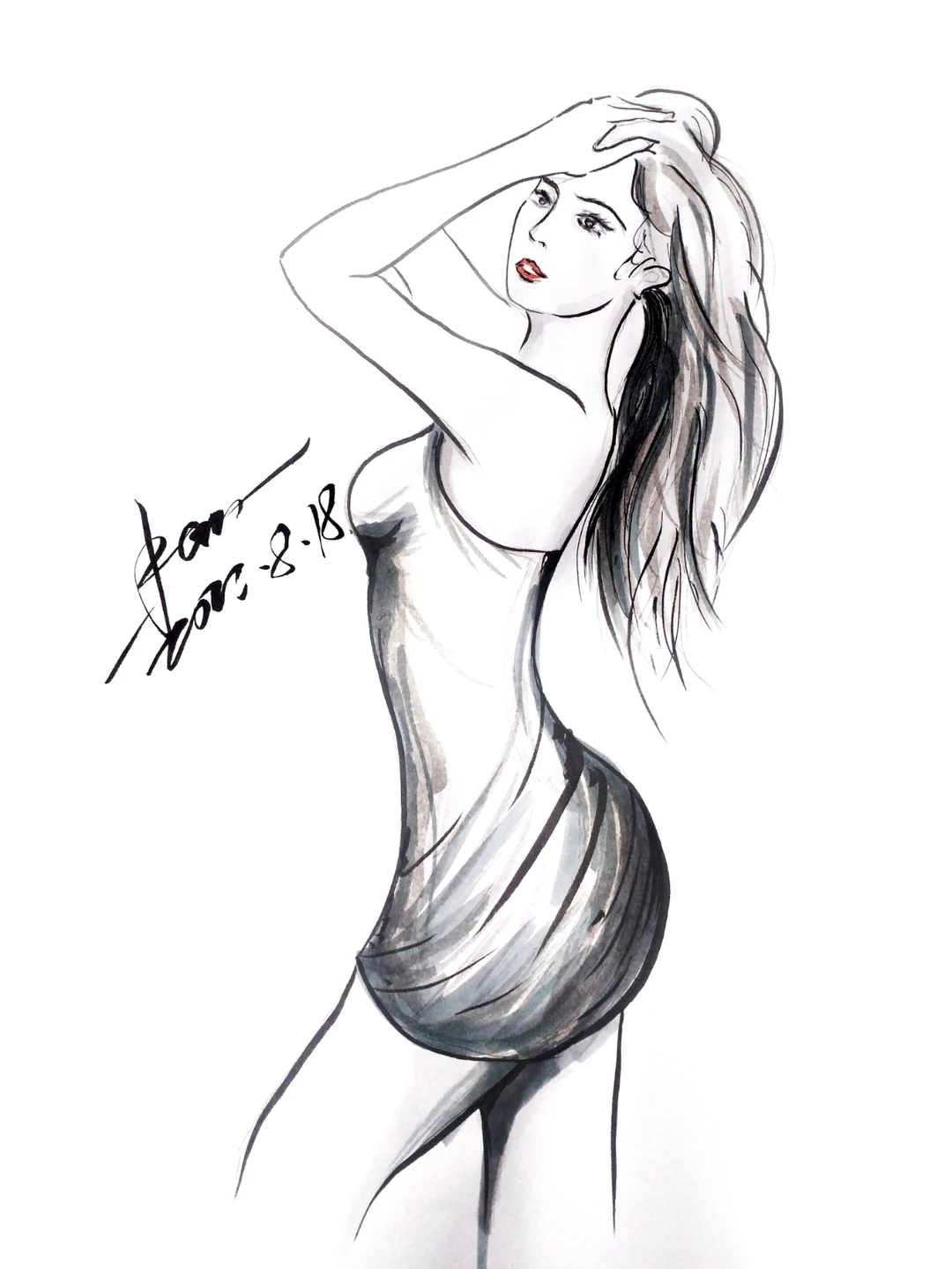 手绘日记‖线条画女生