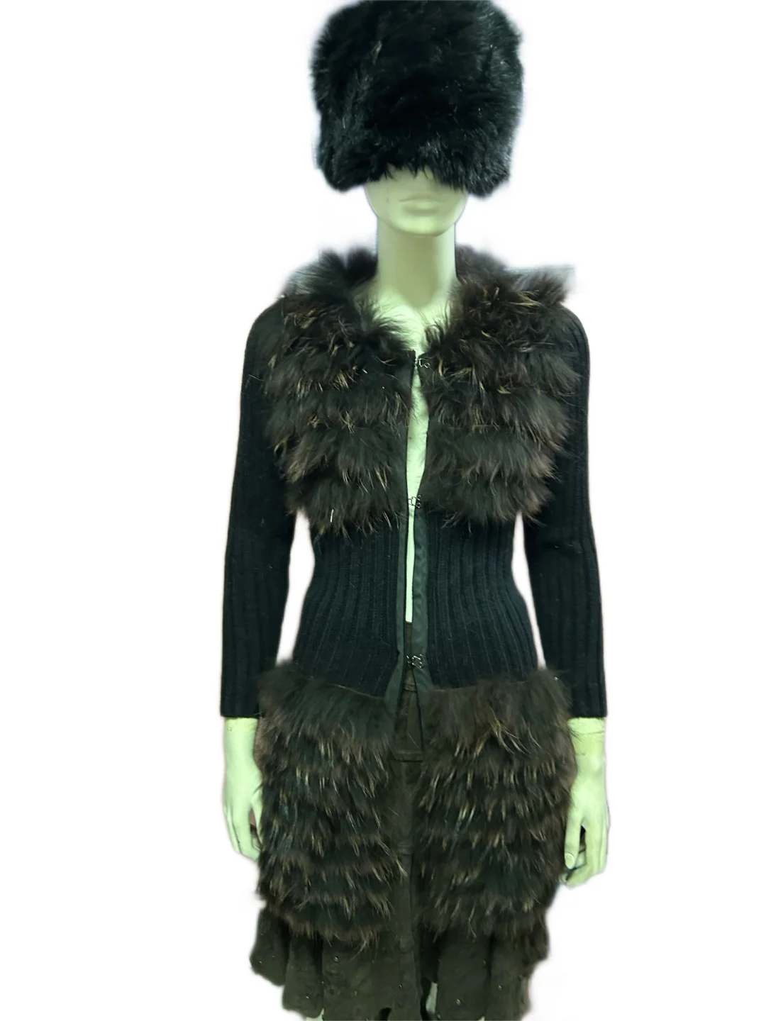 一款设计突出、风格华丽的皮草饰边针织外套