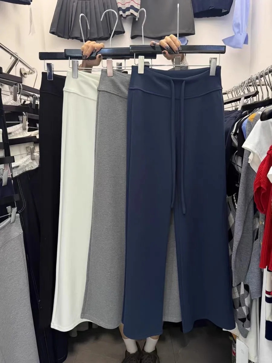 ACS韩版新款纯色高腰抽绳显瘦百搭休闲裤女