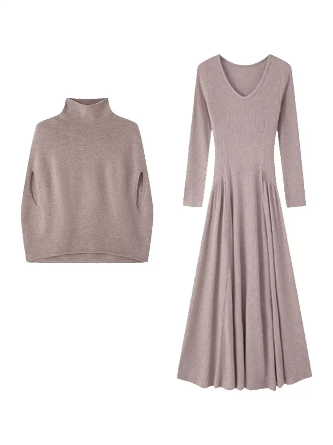 🌟高级感御姐风驼色针织连衣裙，2025秋