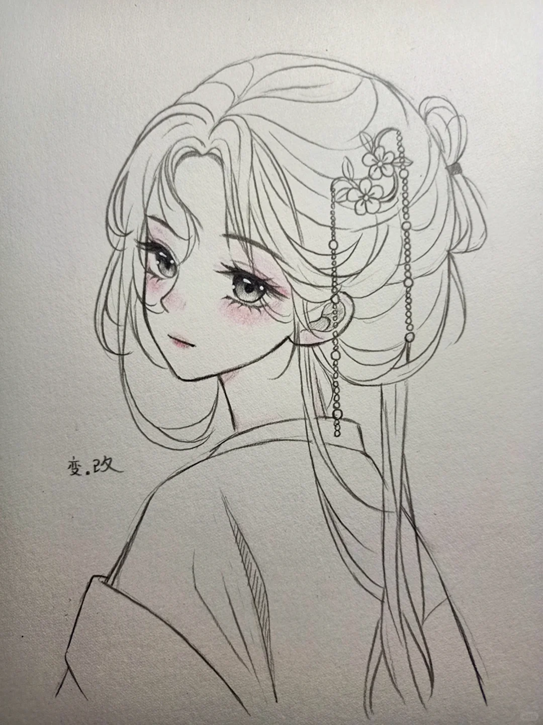 古风女生绘画过程图