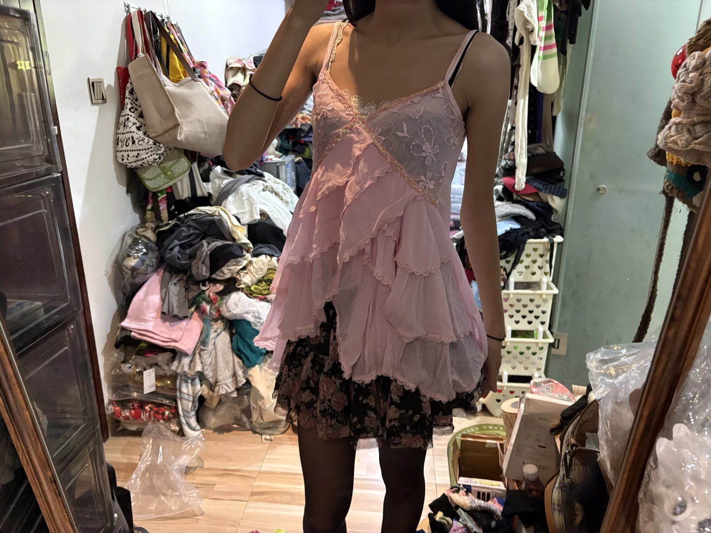 日系可爱少女奈奈风 蕾丝刺绣花朵拼接款雪