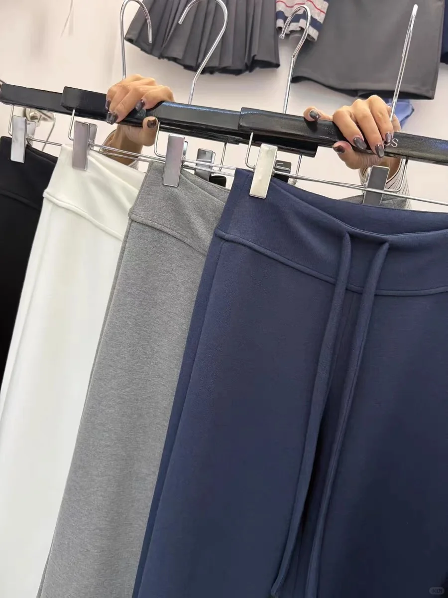 ACS韩版新款纯色高腰抽绳显瘦百搭休闲裤女