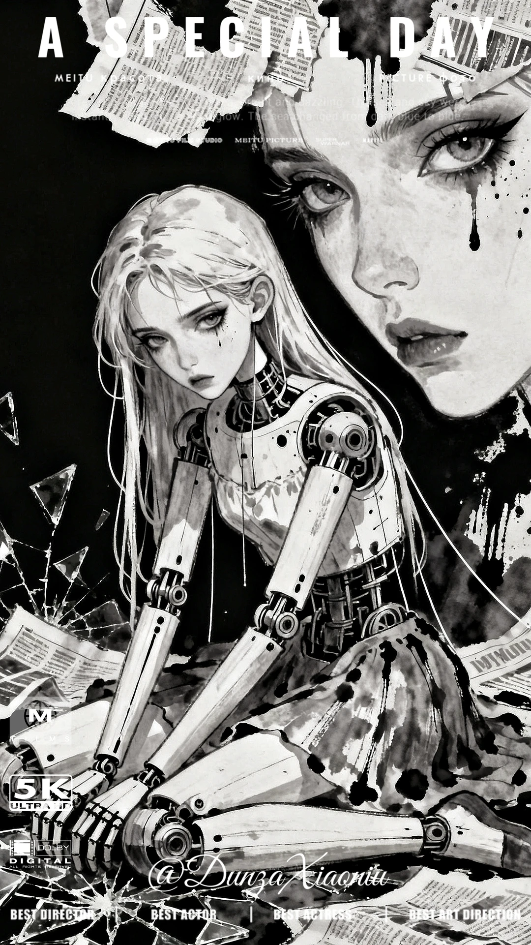 Ai机械少女篇|黑白壁纸|黎明前的重生时刻