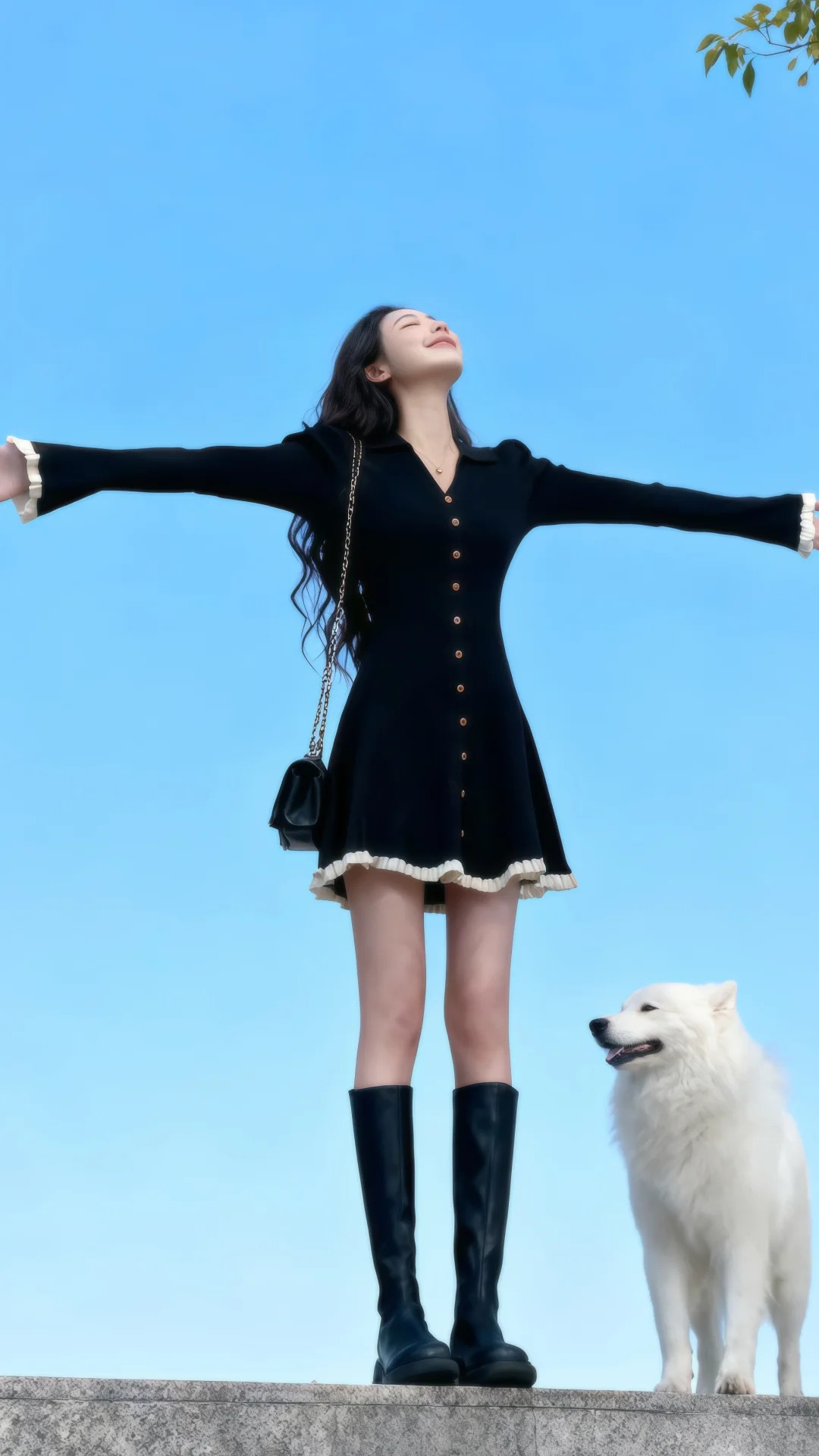 黑色针织连衣裙～