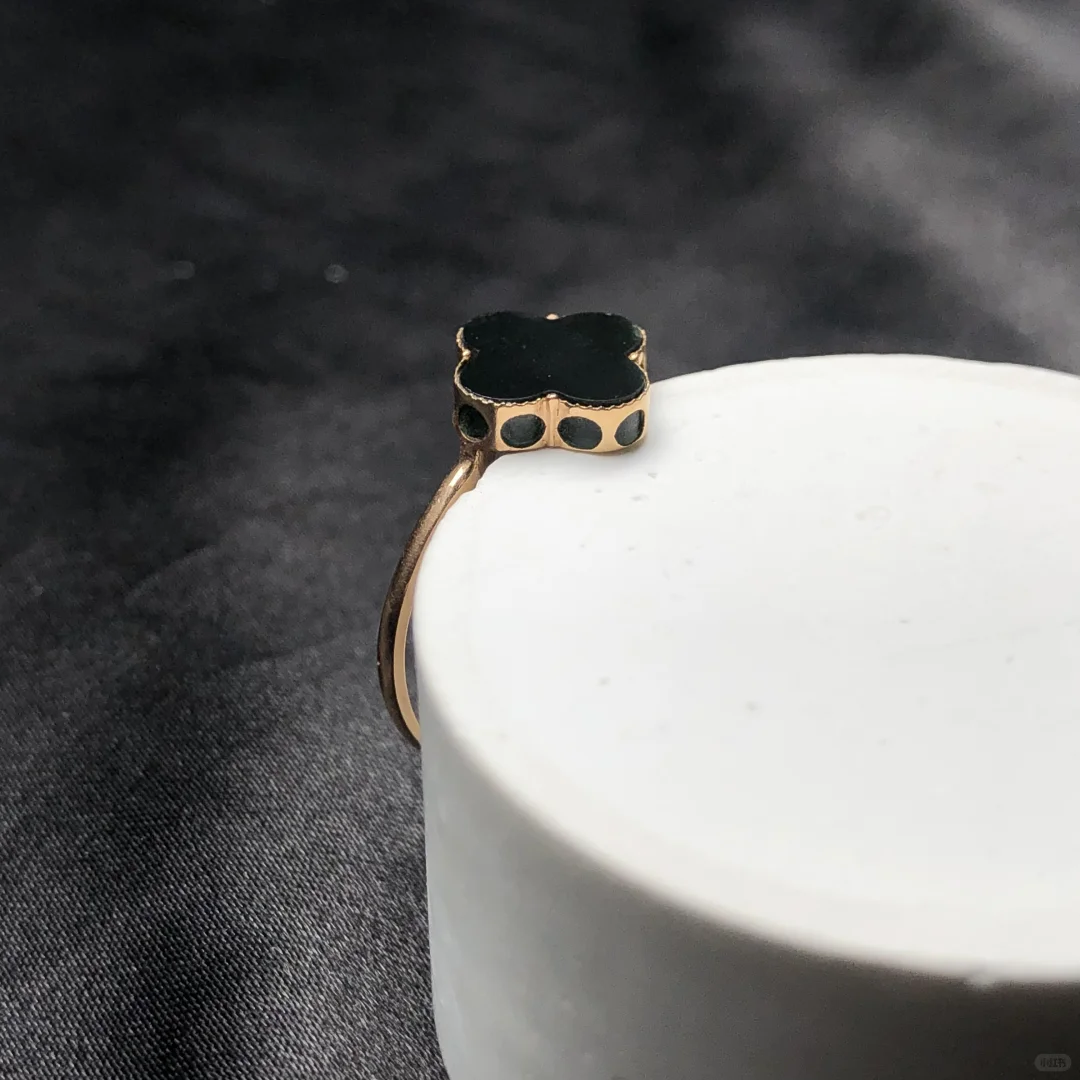 缅甸天然墨翠18K四叶草女戒