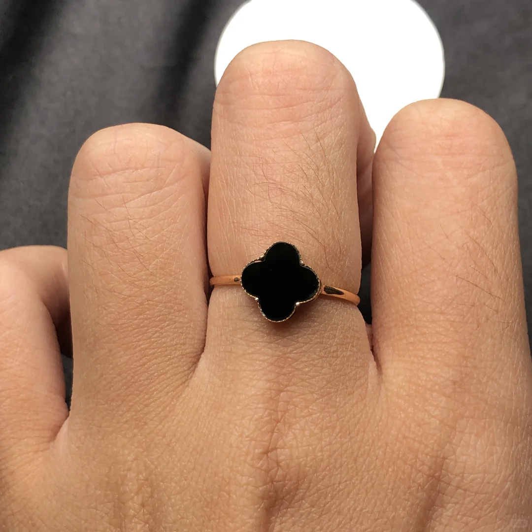 缅甸天然墨翠18K四叶草女戒