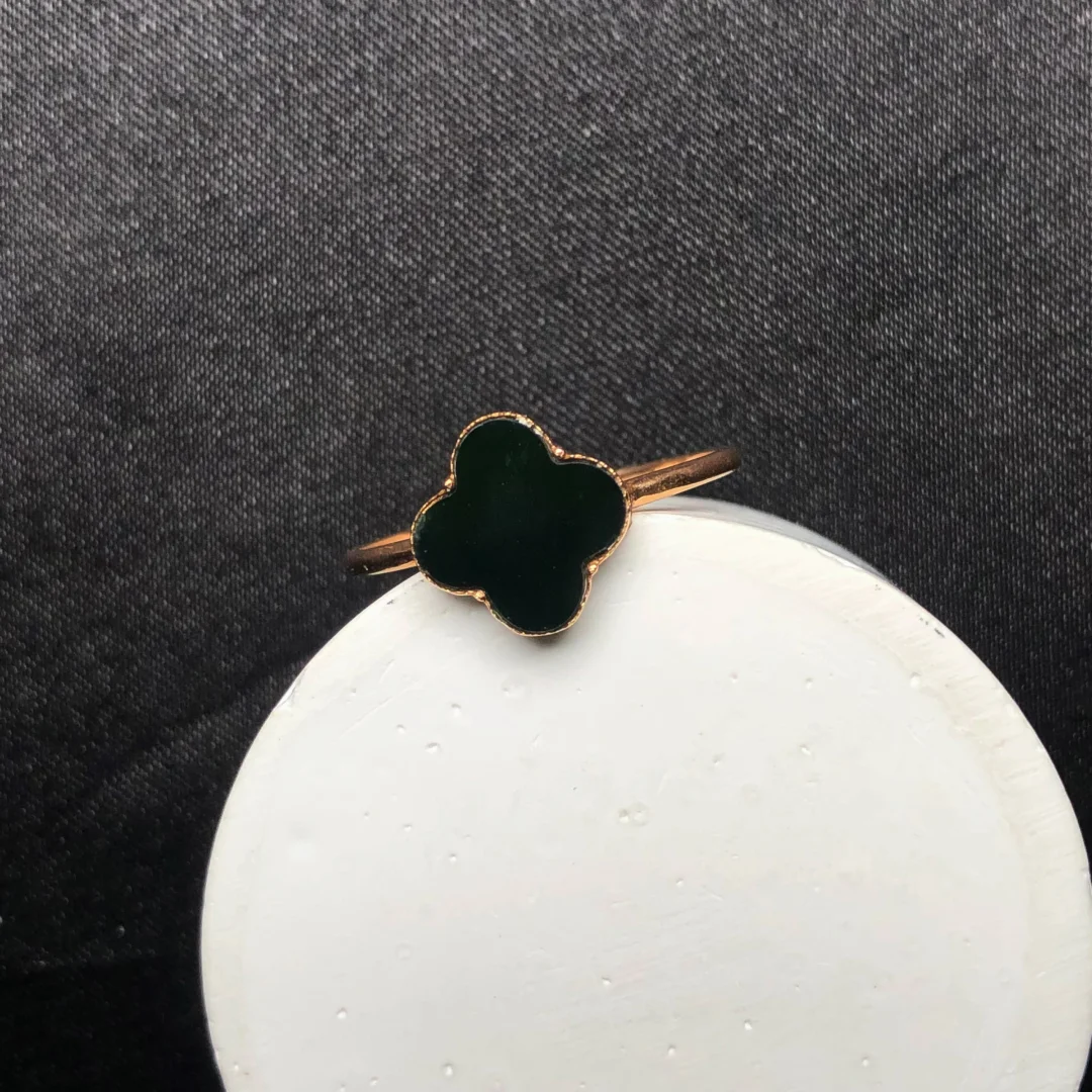 缅甸天然墨翠18K四叶草女戒