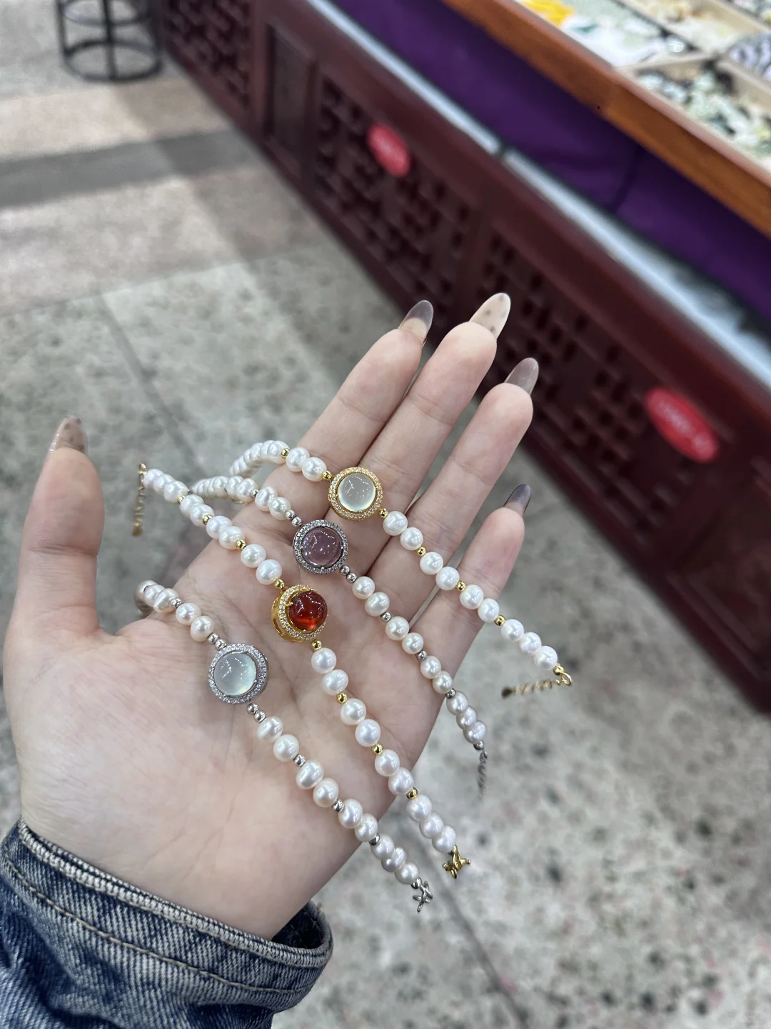 不同蛋面的珍珠手链