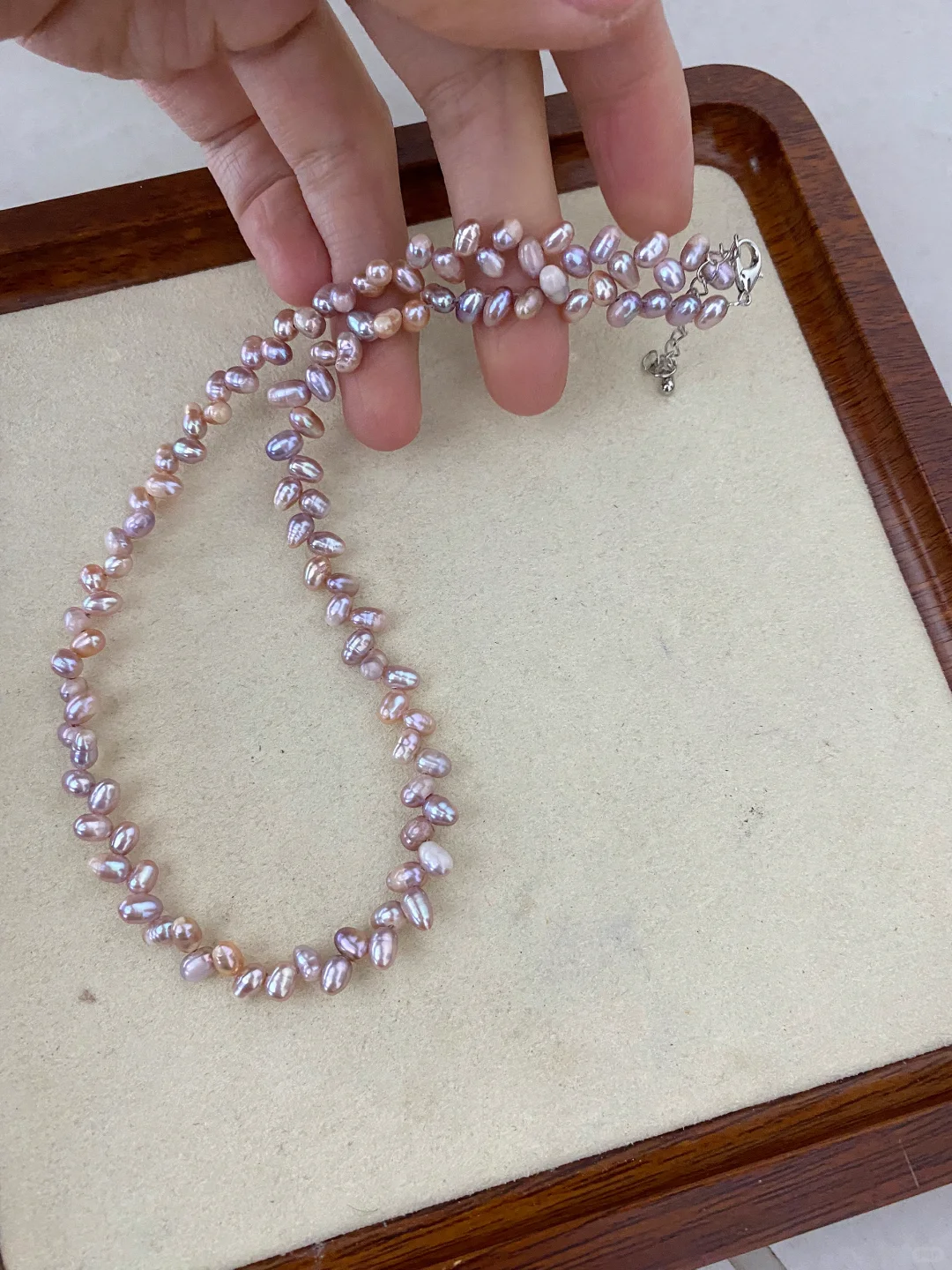 处理💰45.8/条 紫粉色麦穗天然珍珠项链
