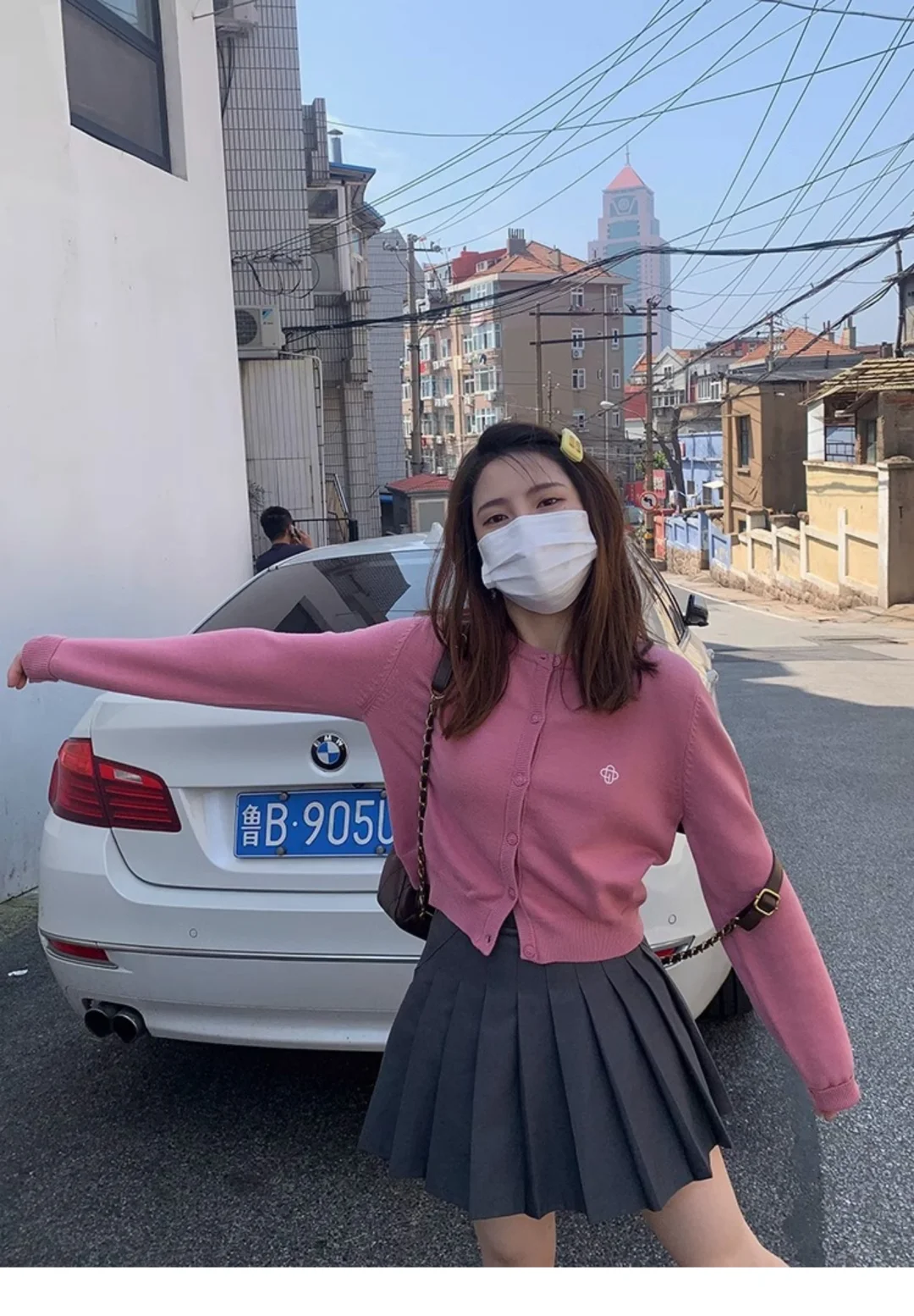 🌸海边温柔穿搭｜小个子粉色针织开衫