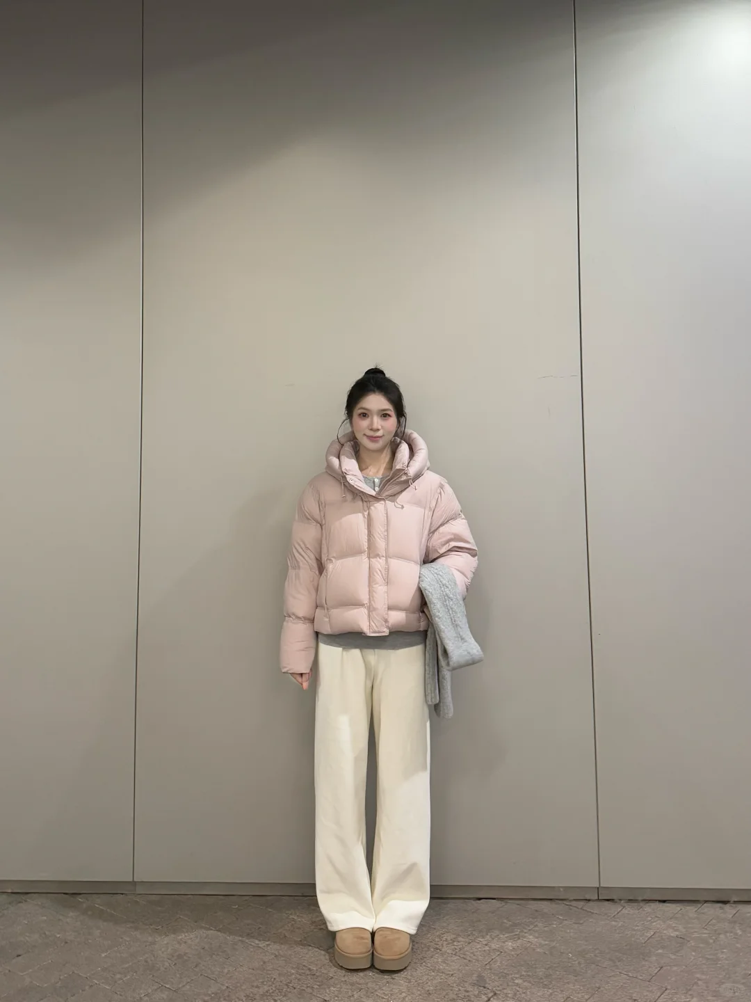 粉色羽绒服➕休闲裤 韩系保暖穿搭～