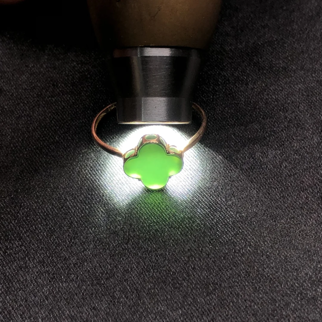 缅甸天然墨翠18K四叶草女戒