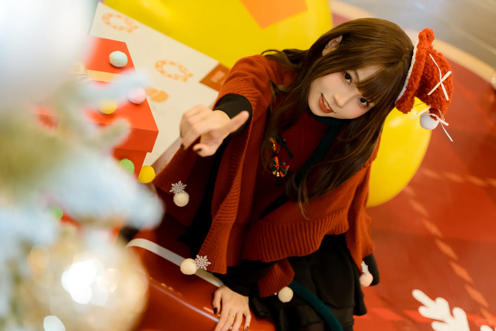 模特接点圣诞预制菜拍摄