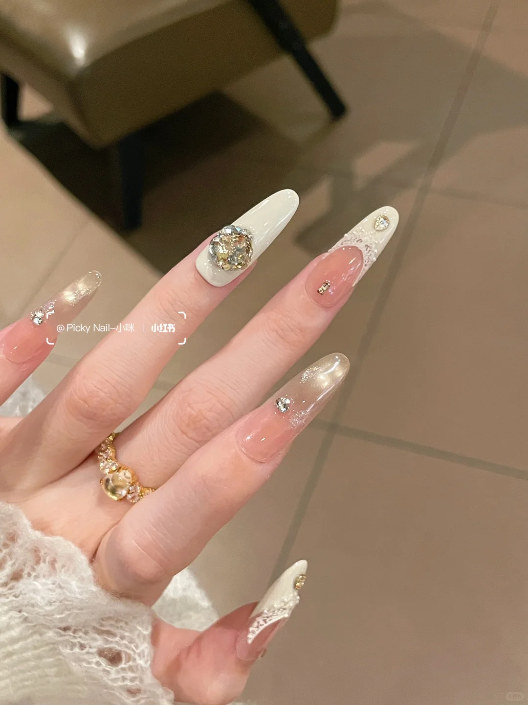 miu系公主白蕾丝~层次感十足的新美甲