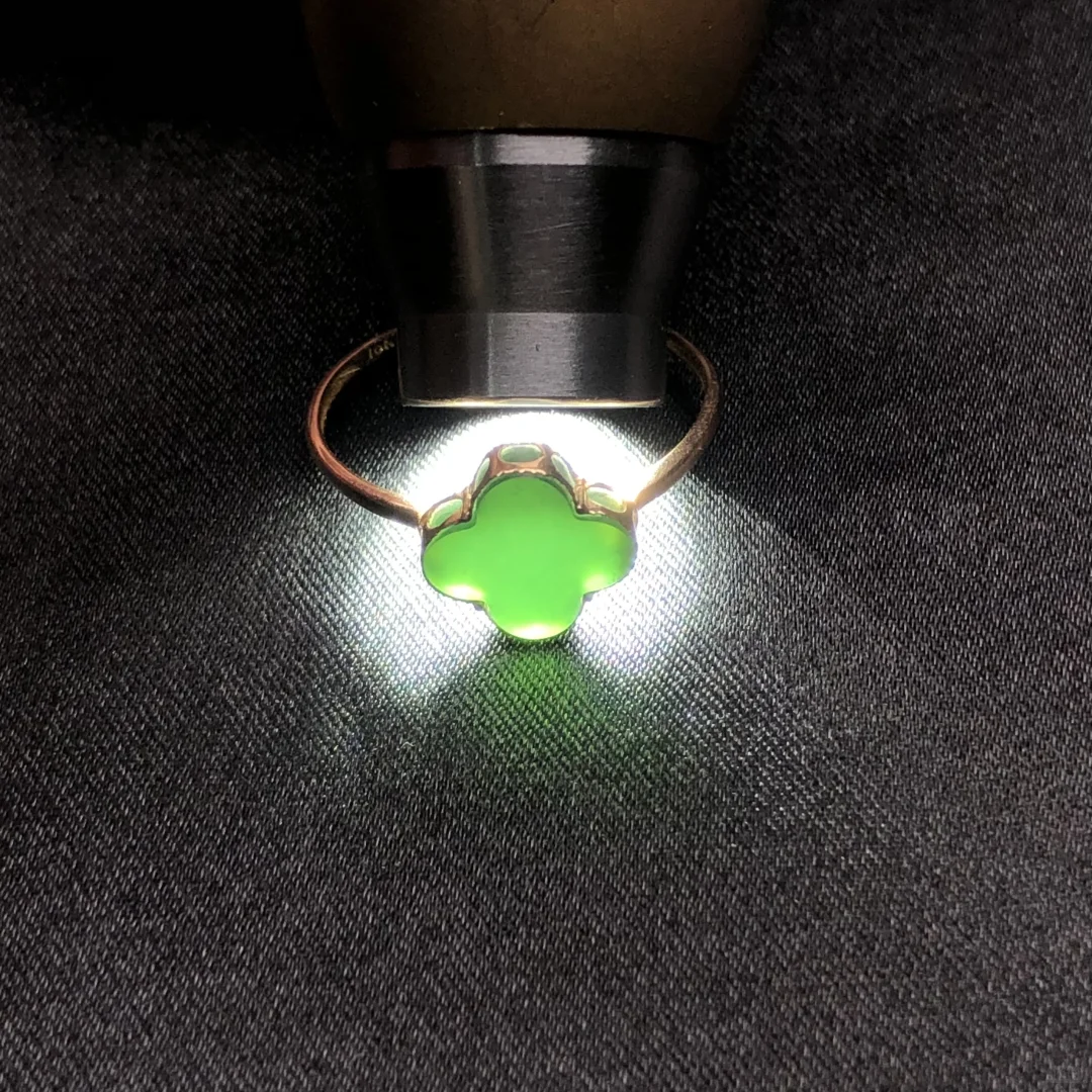 缅甸天然墨翠18K四叶草女戒