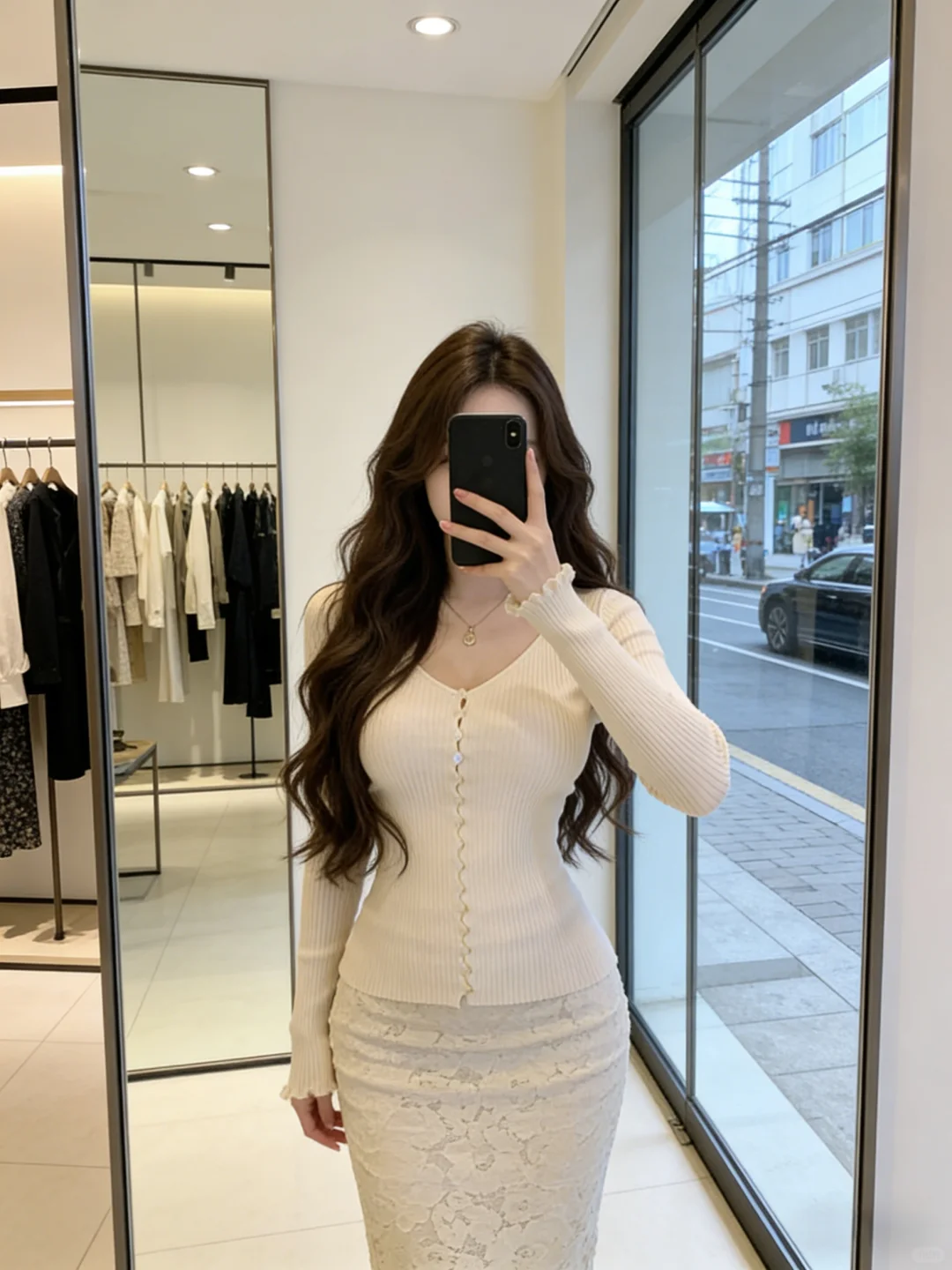 娇嫩针织衫➕蕾丝半裙 超温柔的套装！！