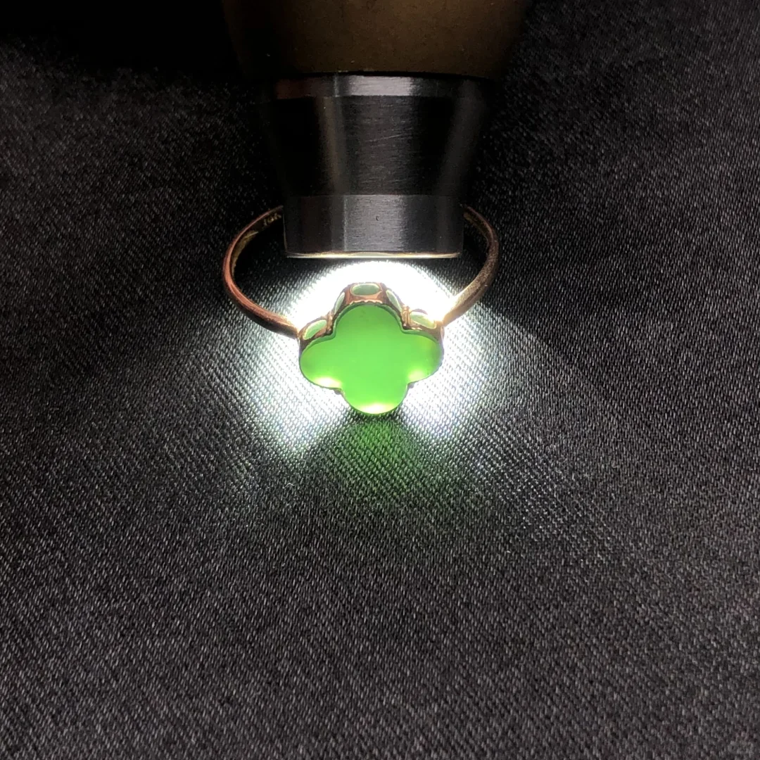 缅甸天然墨翠18K四叶草女戒