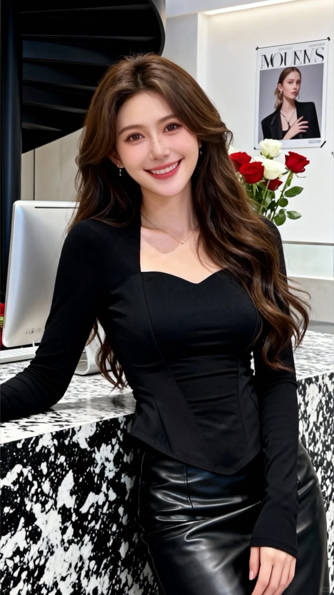 黑鱼骨上衣+皮裙=辣妹天花板🖤