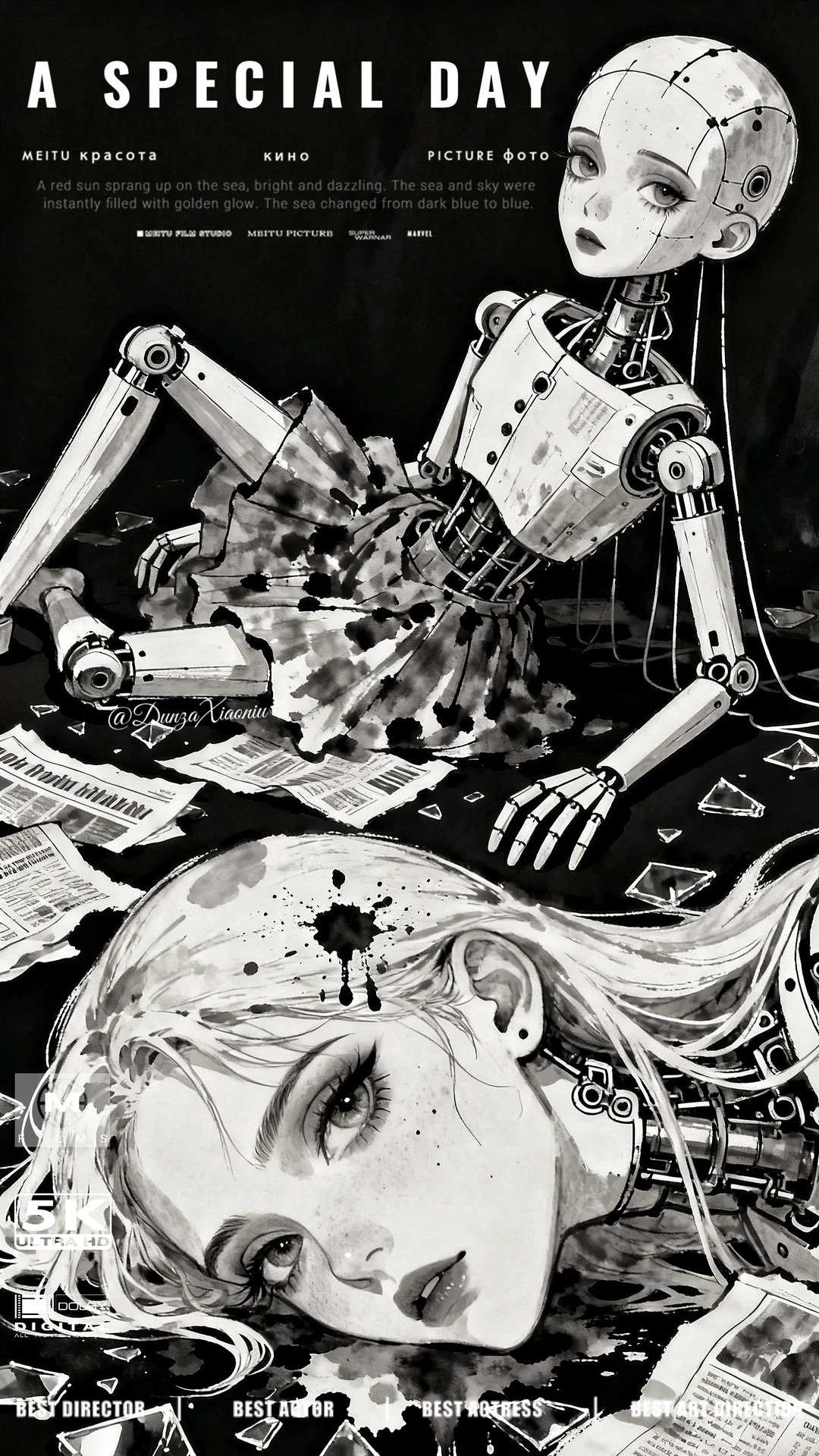 Ai机械少女篇|黑白壁纸|黎明前的重生时刻