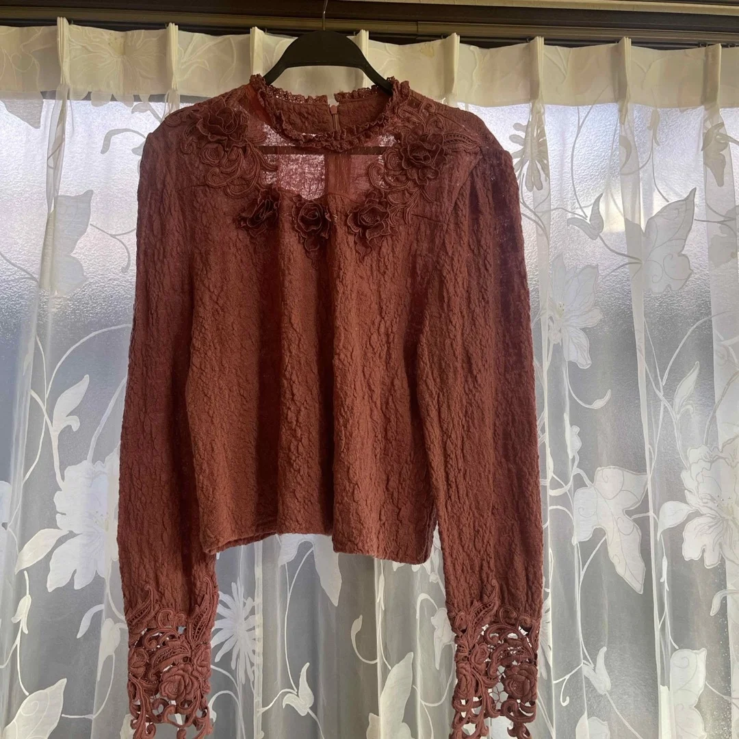 vintage日产立体花朵蕾丝套装 上衣