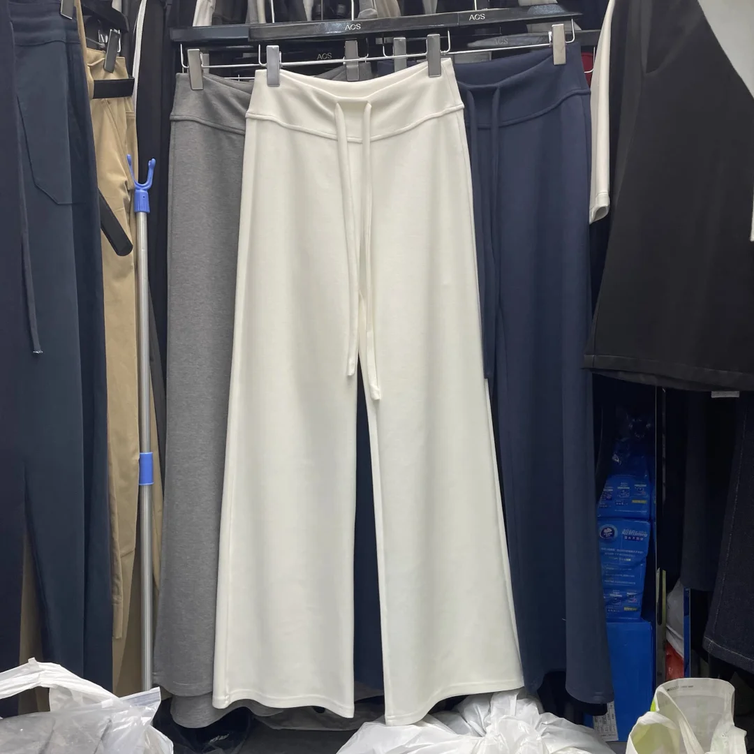 ACS韩版新款纯色高腰抽绳显瘦百搭休闲裤女