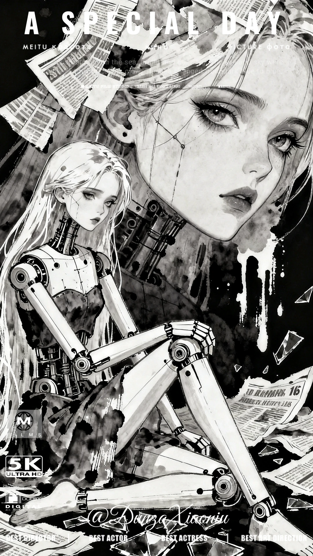 Ai机械少女篇|黑白壁纸|黎明前的重生时刻