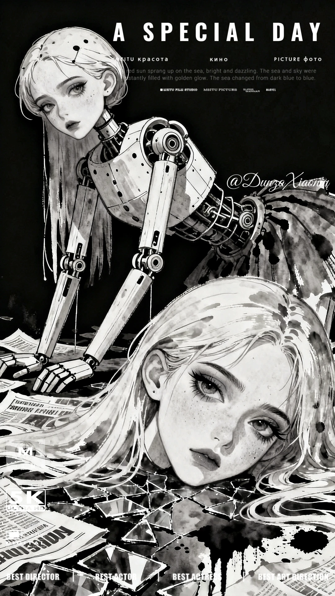 Ai机械少女篇|黑白壁纸|黎明前的重生时刻