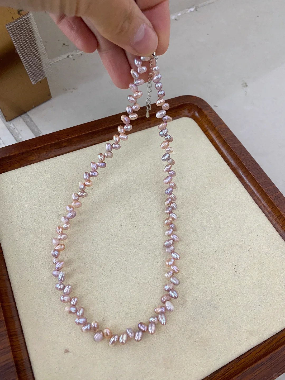 处理💰45.8/条 紫粉色麦穗天然珍珠项链